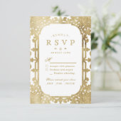 Gold elegant  romantisch vintage bruiloft RSVP (Staand voorkant)