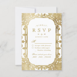 Gold elegant romantisch vintage bruiloft RSVP