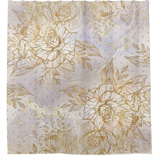 Gold Elegant Roos line tekening Douchegordijn (Voorkant)