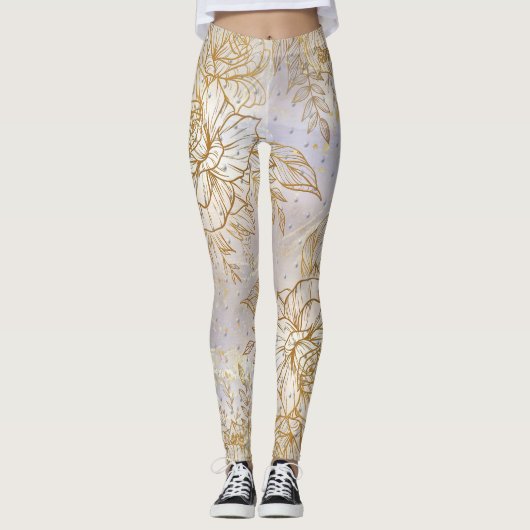 Gold Elegant Roos line tekening Leggings (Voorkant)