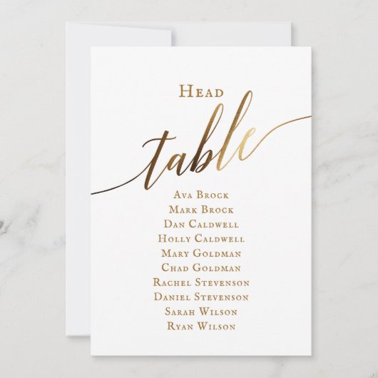 Gold Elegant Script Hoofd Tafel Zitting Grafiek Kaart (Voorkant)
