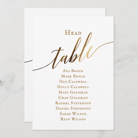 Gold Elegant Script Hoofd Tafel Zitting Grafiek Kaart (Voorkant / Achterkant)