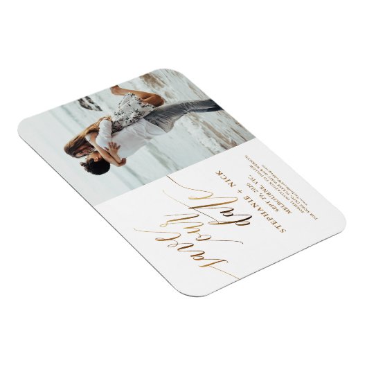 Gold Elegant Script Invitation Magnet Magneet (Rechterzijde)