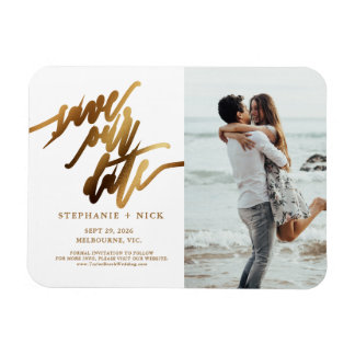 Gold Elegant Script Invitation Magnet Magneet