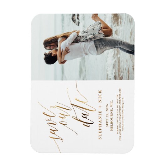 Gold Elegant Script Invitation Magnet Magneet (Verticaal)