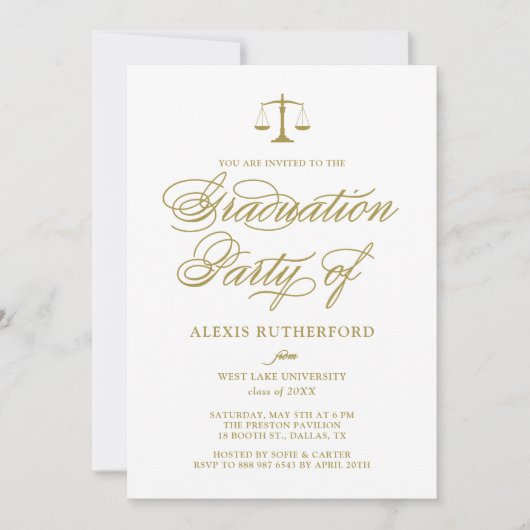 Gold Elegant Script Law School Afstuderen Kaart (Voorkant)