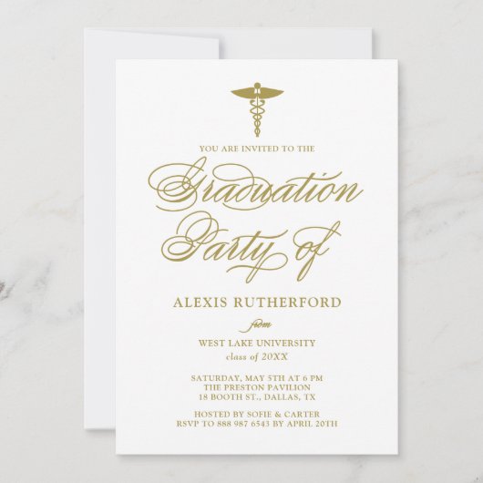 Gold Elegant Script Medical School Afstuderen Kaart (Voorkant)