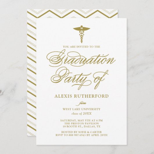 Gold Elegant Script Medical School Afstuderen Kaart (Voorkant / Achterkant)