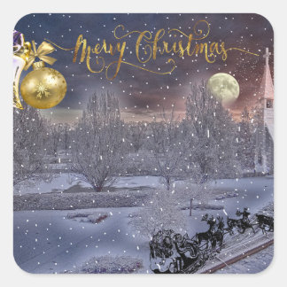 Gold Elegant Script Merry Christmas Ornament Vierkante Sticker