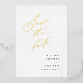 Gold elegant script minimaliseert opslagdatum folie uitnodiging (Voorkant)
