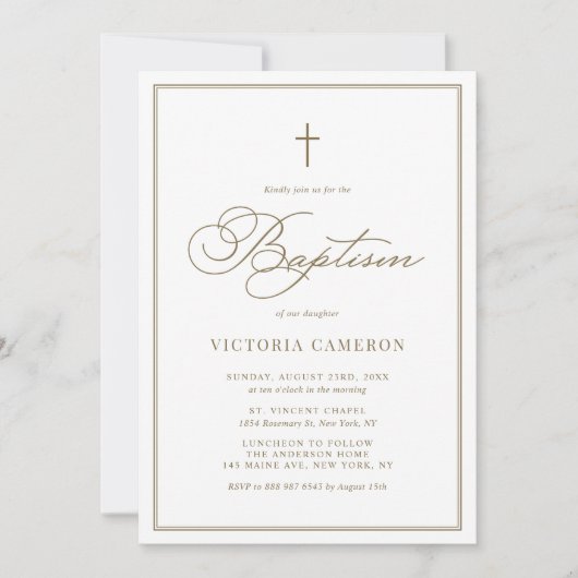 Gold Elegant Script Minimalist Baptisme Kaart (Voorkant)