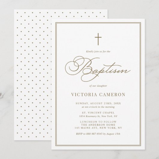 Gold Elegant Script Minimalist Baptisme Kaart (Voorkant / Achterkant)