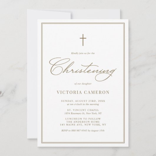 Gold Elegant Script Minimalist Christening Kaart (Voorkant)