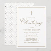 Gold Elegant Script Minimalist Christening Kaart (Voorkant / Achterkant)