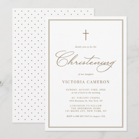 Gold Elegant Script Minimalist Christening Kaart (Voorkant / Achterkant)