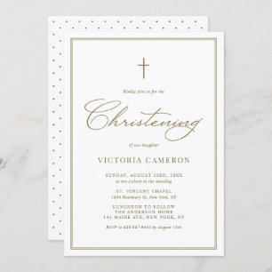 Gold Elegant Script Minimalist Christening Kaart