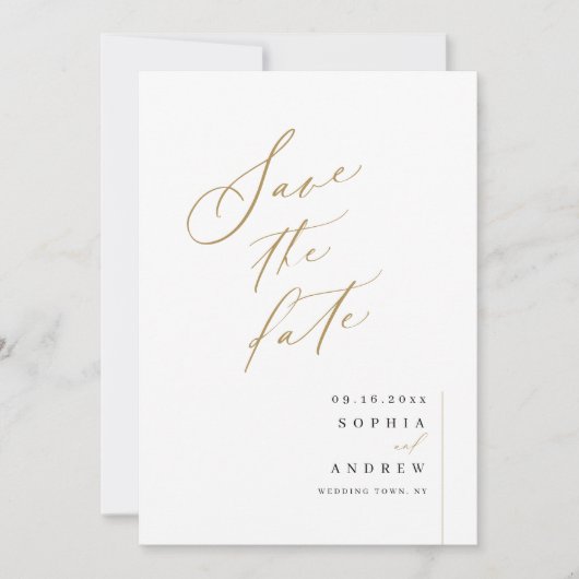 Gold elegant script minimalistisch huwelijk save the date (Voorkant)
