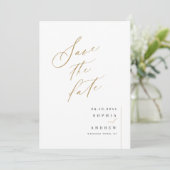 Gold elegant script minimalistisch huwelijk save the date (Staand voorkant)
