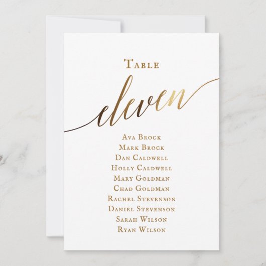 Gold Elegant Script Tabel Nummer 11 Zitplaatskaart Kaart (Voorkant)
