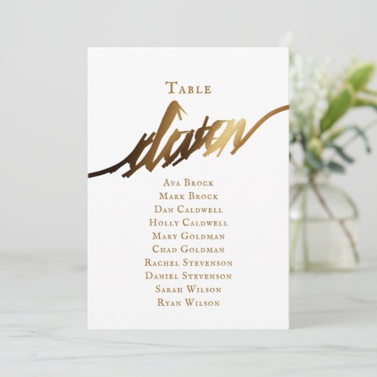 Gold Elegant Script Tabel Nummer 11 Zitplaatskaart Kaart (Staand voorkant)