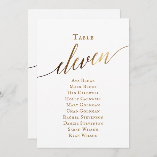 Gold Elegant Script Tabel Nummer 11 Zitplaatskaart Kaart (Voorkant / Achterkant)