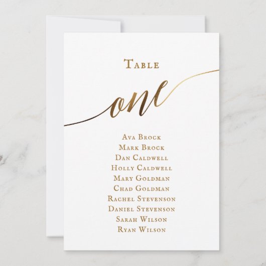 Gold Elegant Script Tabel Nummer 1 Zitplaatskaart Kaart (Achterkant)