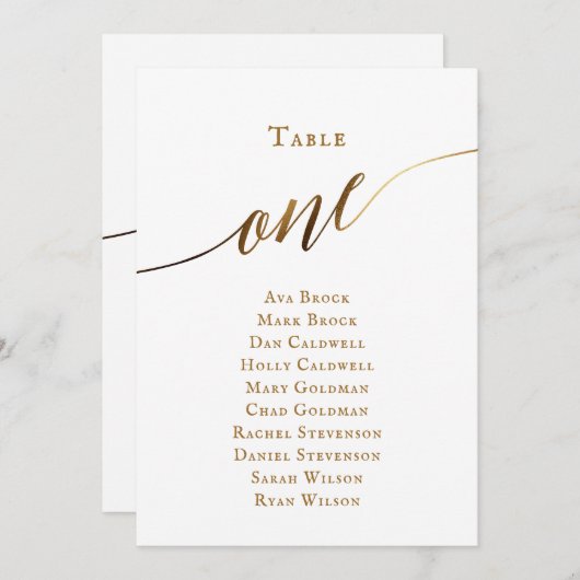 Gold Elegant Script Tabel Nummer 1 Zitplaatskaart Kaart (Voorkant / Achterkant)