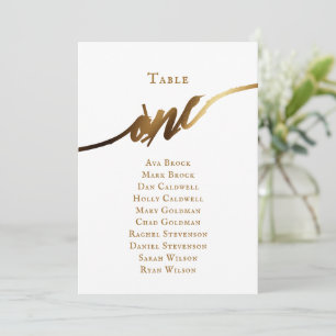 Gold Elegant Script Tabel Nummer 1 Zitplaatskaart Kaart