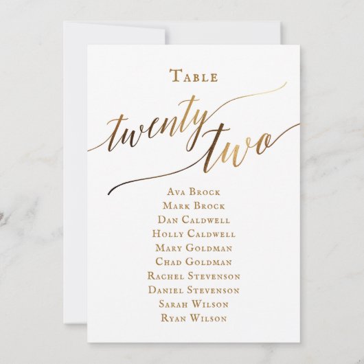 Gold Elegant Script Tabel Nummer 22 Zitplaatsen Gr Kaart (Achterkant)