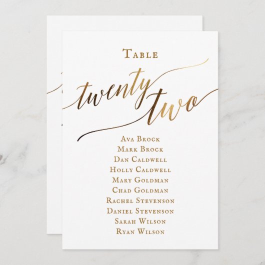Gold Elegant Script Tabel Nummer 22 Zitplaatsen Gr Kaart (Voorkant / Achterkant)