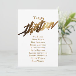 Gold Elegant Script Table Number 13 Seating Chart Kaart