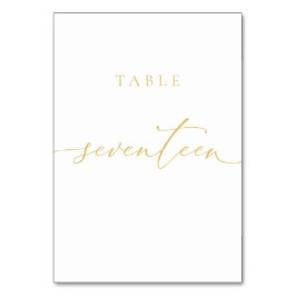 Gold Elegant Script Table Number zeventien Kaart