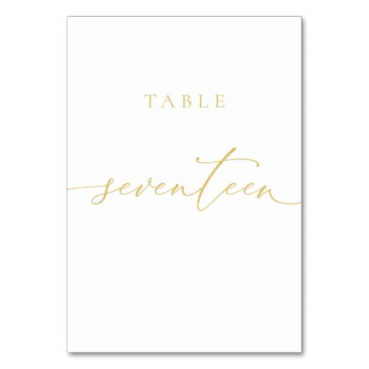 Gold Elegant Script Table Number zeventien Kaart (Voorkant)