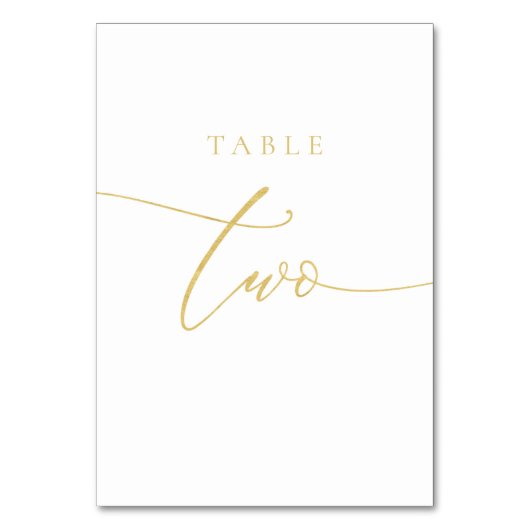Gold Elegant Script Table Nummer Twee Kaart (Voorkant)