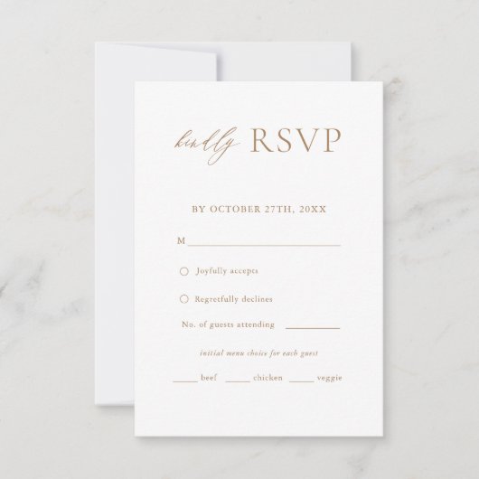 Gold Elegant Simple Wedding Menu Keuze RSVP (Voorkant)