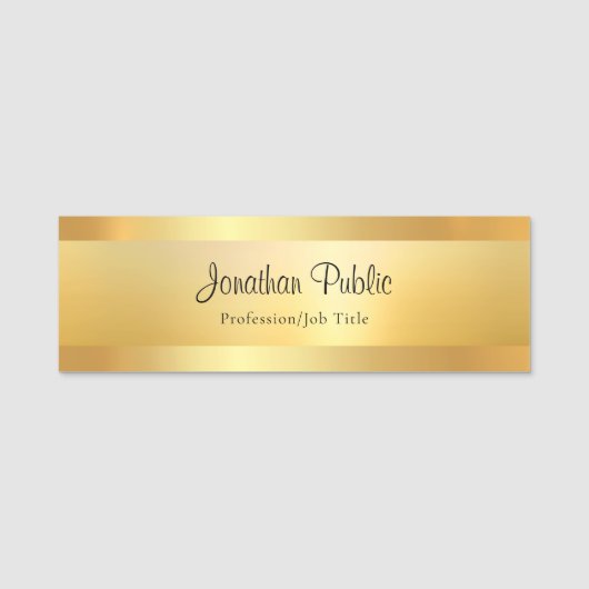 Gold Elegant Sjabloon Handschrift Script Tekst Naamplaatje (Voorkant)