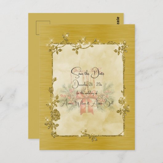 Gold Elegant Sparkly Frame Save the Date Briefkaart (Voorkant / Achterkant)