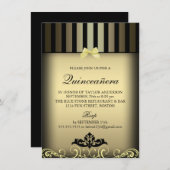 Gold Elegant Stripe Quinceañera Party Uitnodigen Kaart (Voorkant / Achterkant)