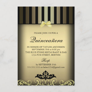 Gold Elegant Stripe Quinceañera Party Uitnodigen Kaart