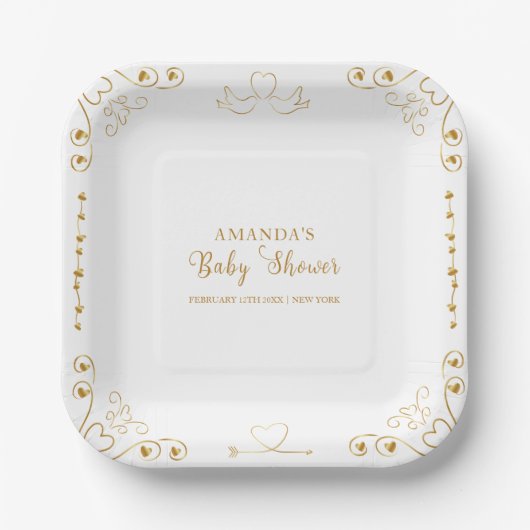 Gold Elegant Sweetheart Valentijn Baby shower Papieren Bordje (Voorkant)