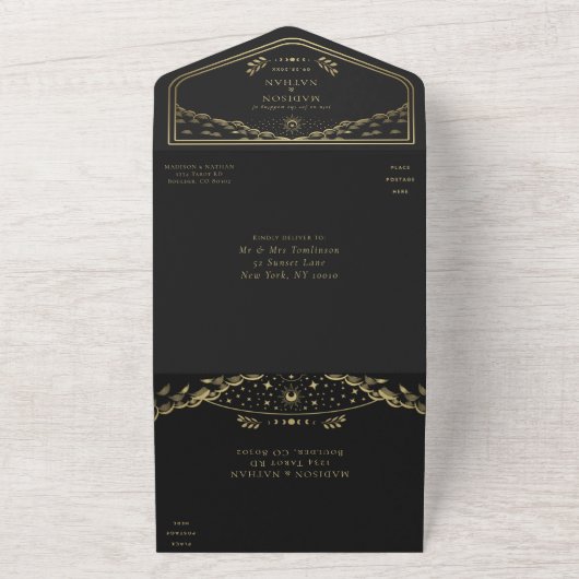 Gold Elegant Tarot Kaart Wedding Invitation (Buitenkant)