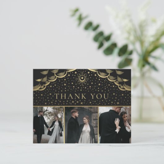 Gold Elegant Tarot Wedding Bedankt Foto Briefkaart (Staand voorkant)