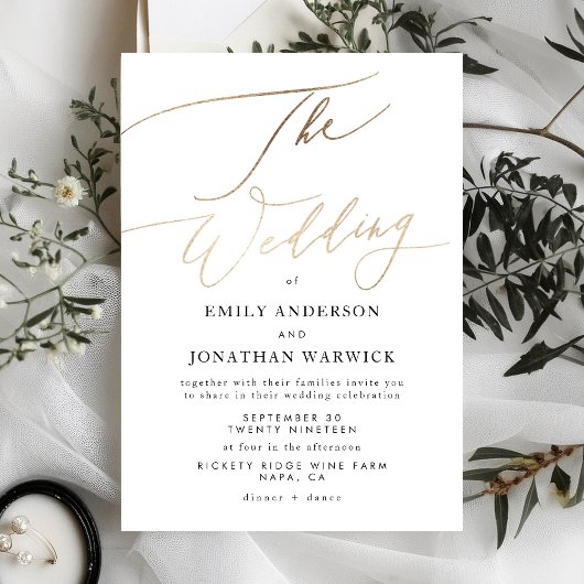 Gold Elegant Traditional Calligraphy Wedding Kaart