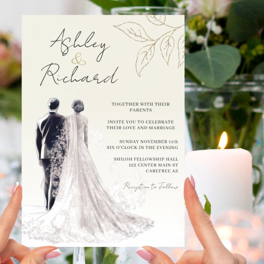 Gold Elegant Traditional Calligraphy Wedding Kaart