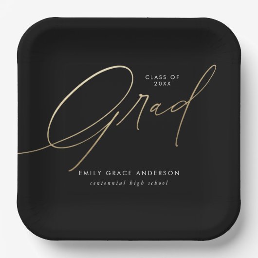 Gold Elegant Trendy Kalligrafie Script Afstuderen Papieren Bordje (Voorkant)