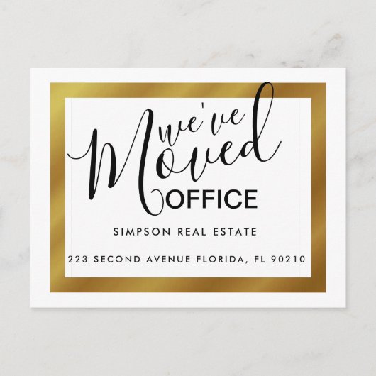 Gold elegant verplaatste kantoor aankondigingskaart (Voorkant)