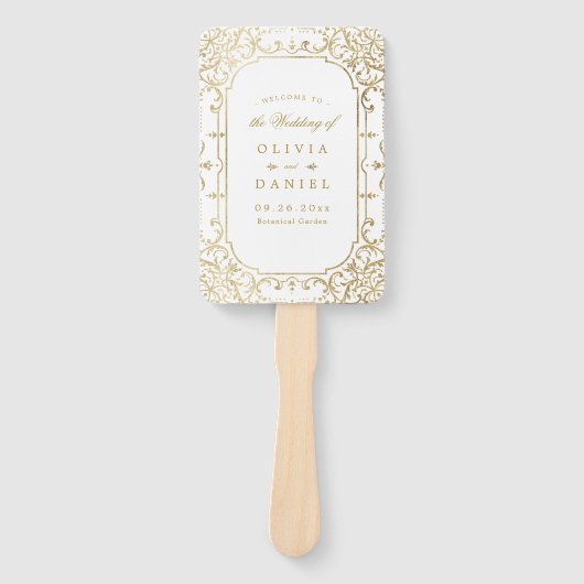 Gold elegant  vintage bruiloft handwaaier (Voorkant)