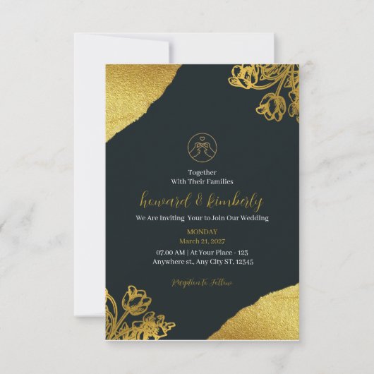Gold Elegant Wedding Invitation Kaart (Voorkant)