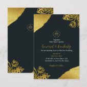 Gold Elegant Wedding Invitation Kaart (Voorkant / Achterkant)