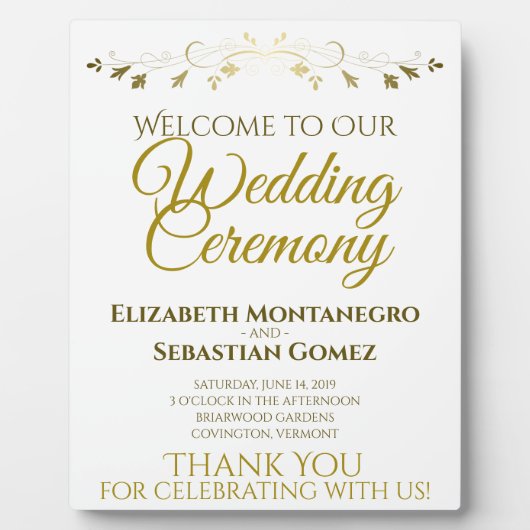 Gold Elegant Wedding Welcome Plaque Fotoplaat (Voorkant)